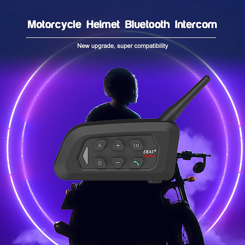 EJEAS V4 Plus Motorcycle Helmet Intercom Headset Bluetooth 1500M 4 Riders Group Intercomunicador Full Duplex FM IP65 Waterproof