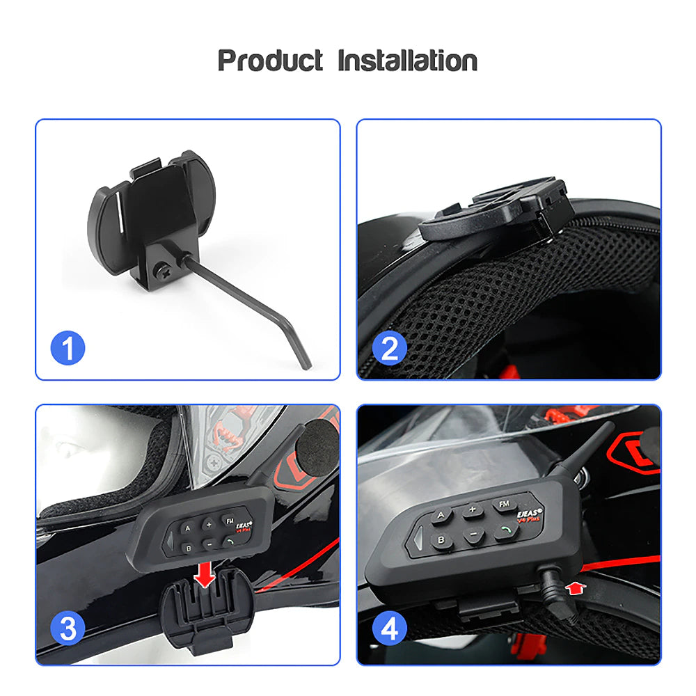 EJEAS V4 Plus Motorcycle Helmet Intercom Headset Bluetooth 1500M 4 Riders Group Intercomunicador Full Duplex FM IP65 Waterproof