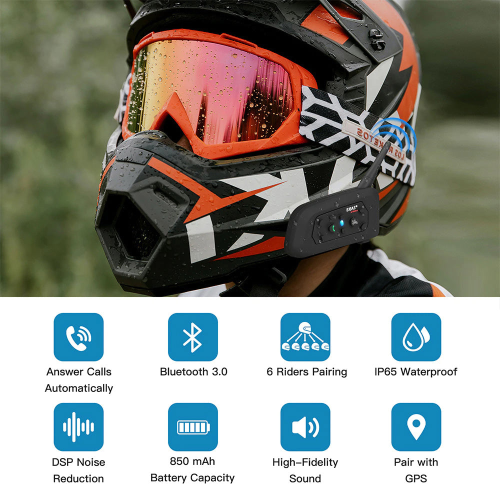 EJEAS V6 Pro 1200m Motorcycle Bluetooth Helmet Intercom CSR 2.4GHz FM 6 Riders