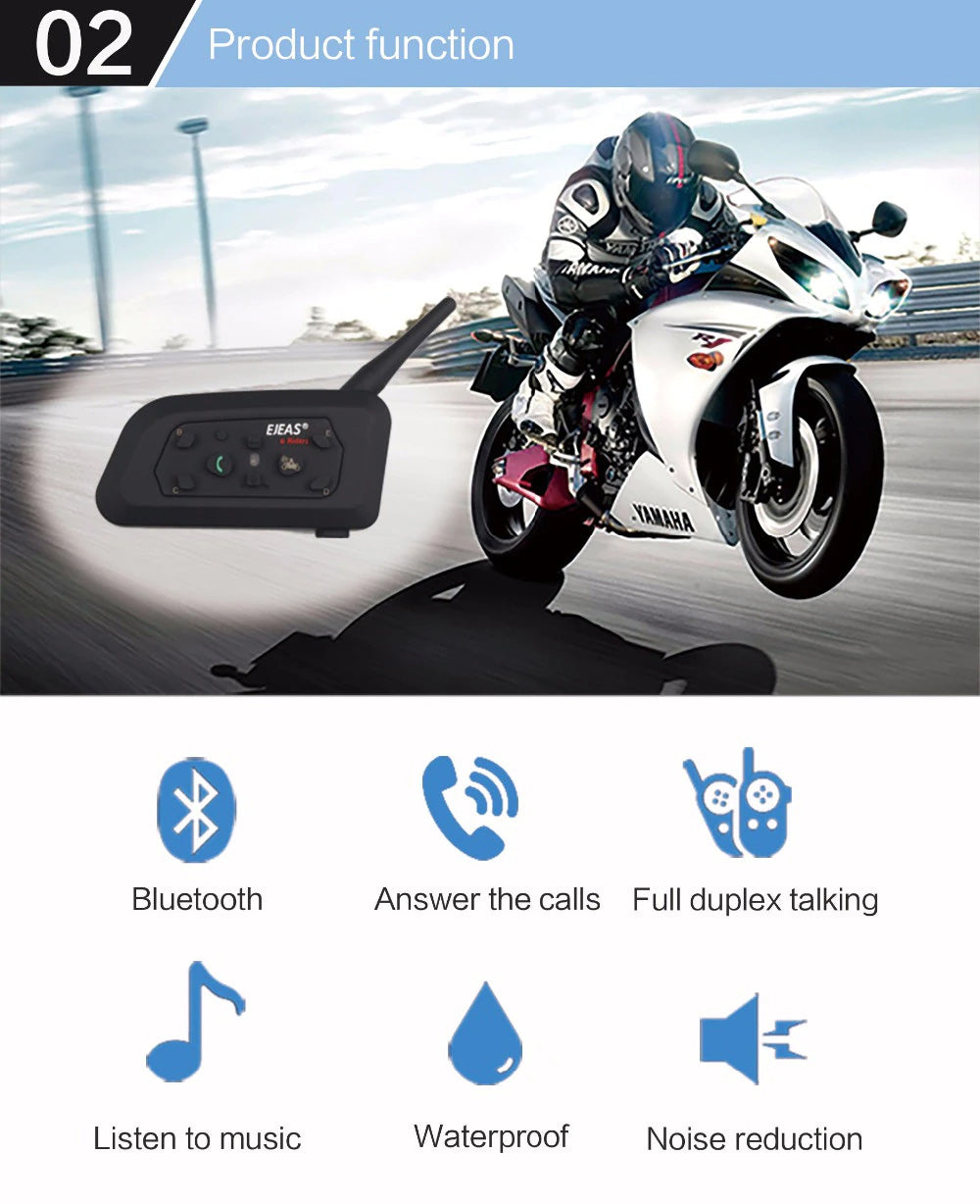 EJEAS V6 Pro 1200m Motorcycle Bluetooth Helmet Intercom CSR 2.4GHz FM 6 Riders
