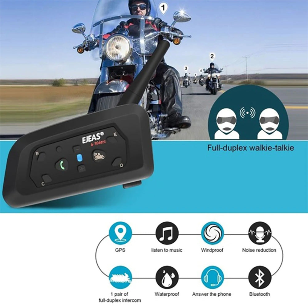 EJEAS V6 Pro 1200m Motorcycle Bluetooth Helmet Intercom CSR 2.4GHz FM 6 Riders