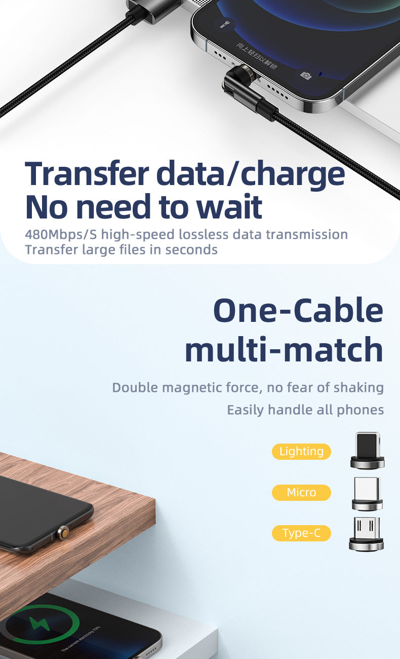 Rotating Magnetic Mobile Phone Charger Cable 1M, 2M USB to Micro Lightning Type-C