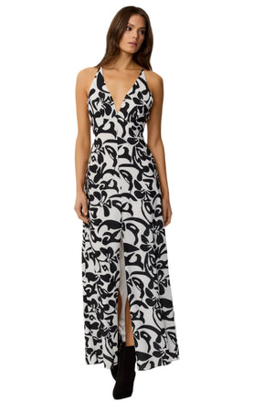 Aubrey Cami V-Neck Silky Satin Slip Dress in Jet/Optic - Carl Meyers