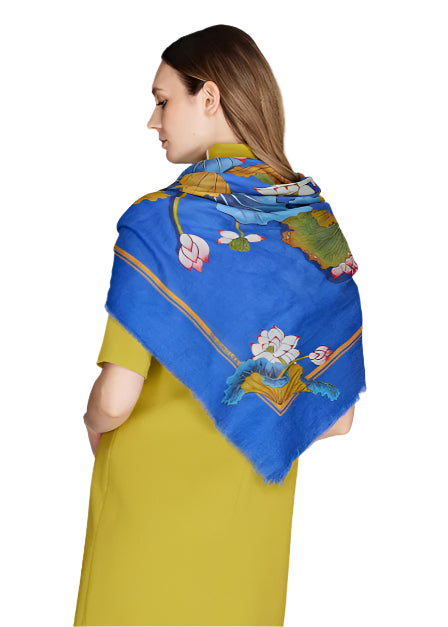 Cashmere Scarf w/ Fringed Edges in Lotus Multi