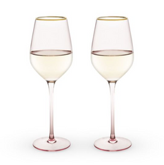 Gold Rimmed Rose Crystal White Wine Glass Set