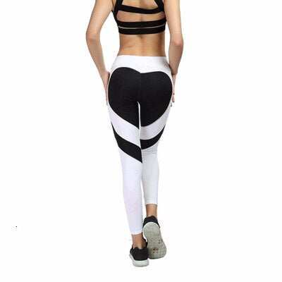 Women's Heart Shape Love Slim High Waist Fitness Leggings - White black / XL - Oncros