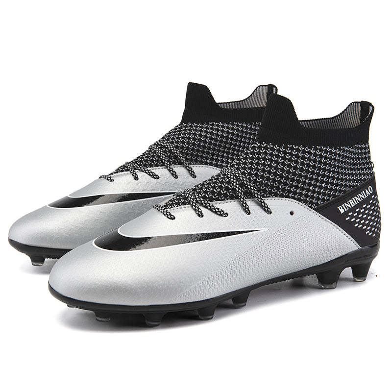 Indoor High Ankle Soccer Shoes Training Adult Non-Slip FG Football Boots Men Light Sneakers - Silver FG / 45 - Oncros