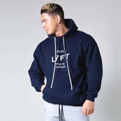 Men's Cotton Hoodie Sweatshirts Loose Pullover Gym Fitness Training Trackwear - Navy blue / L - Oncros
