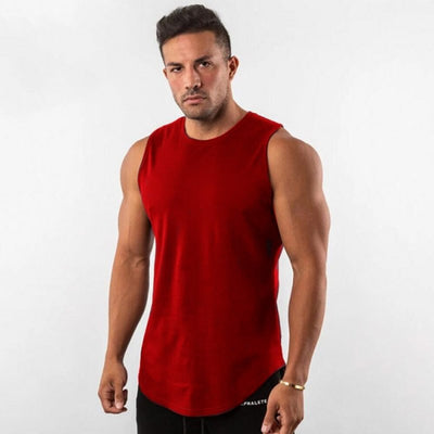 Bodybuilding Tank Men's Gym Fitness Cotton Sleeveless Shirt - Red / XL - Oncros