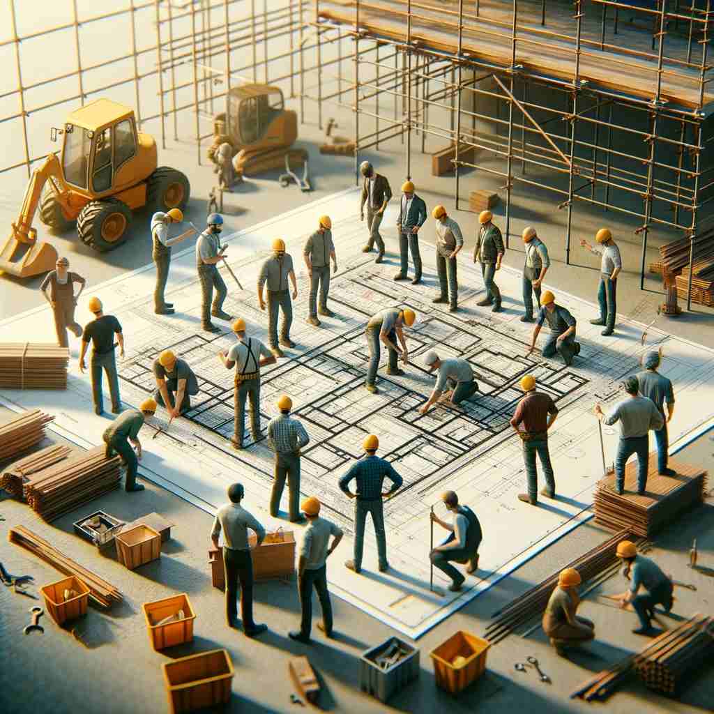 Egy csoport ember egy építkezésen fizikai munkát végez