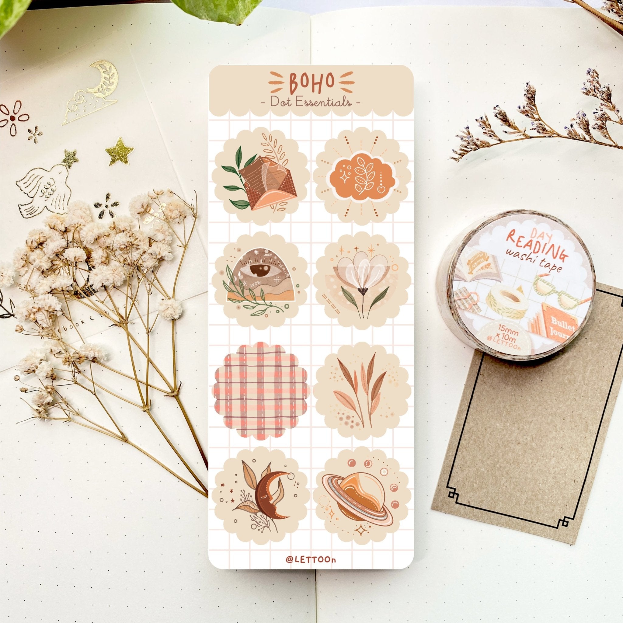 Flower Dots Boho Bullet Journal Sticker Journal Stickers Round Stickers 