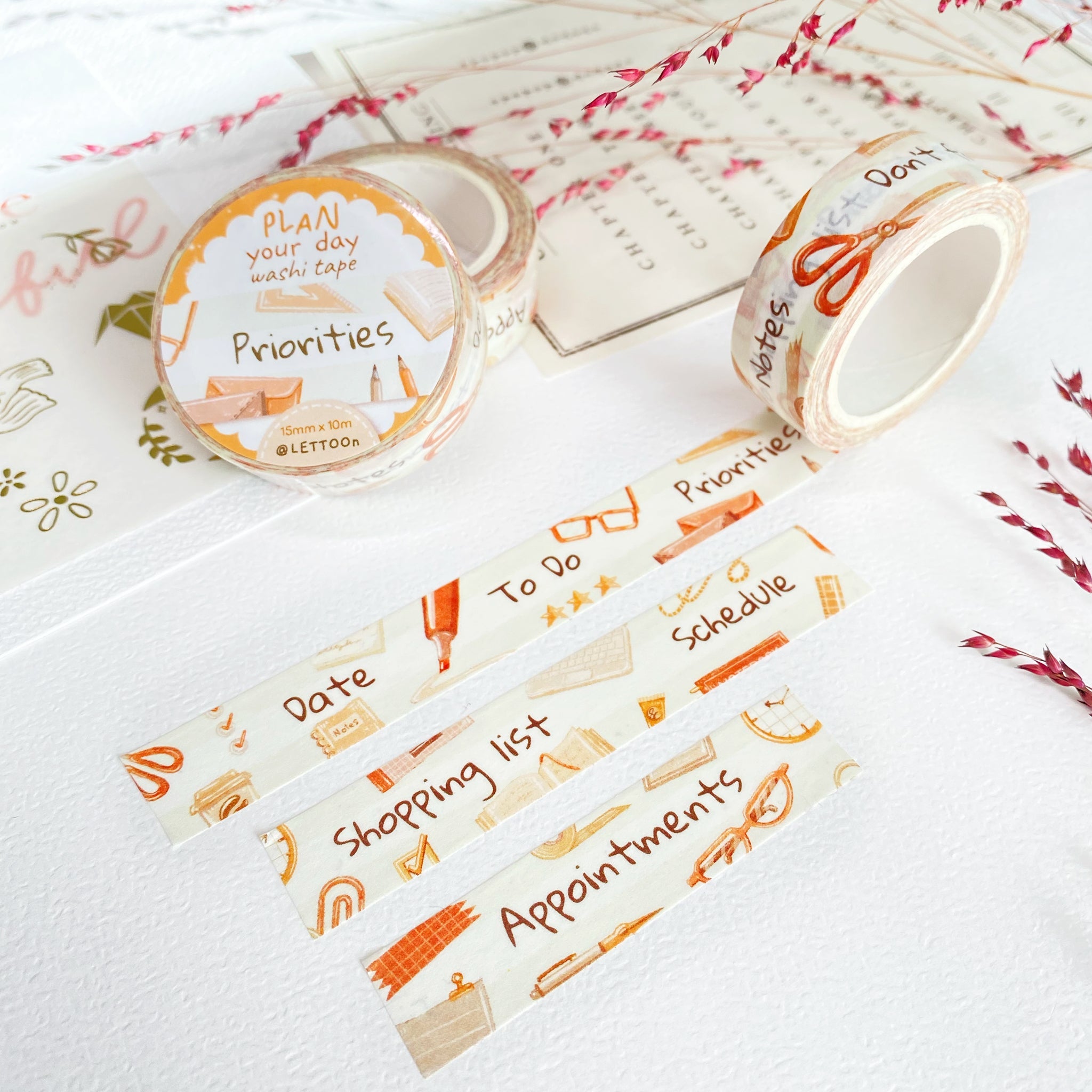 Floral Stamps Washi Tape With 10 Uniquely Designed Stamps