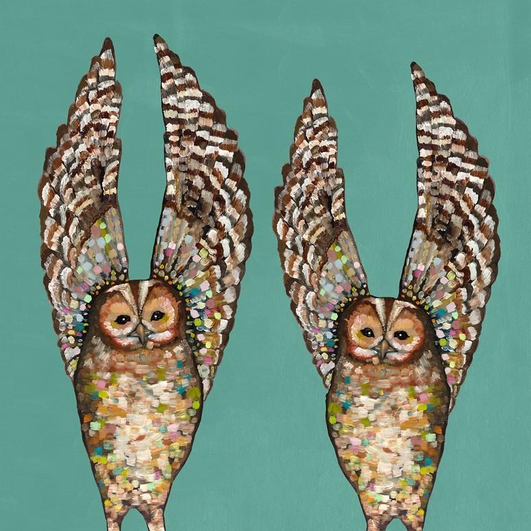 Owl and Toad in Coral - Eli Halpin Giclée Print - Swan Feather House