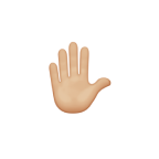 Emoji of a raised hand palm facing forward on a white background.