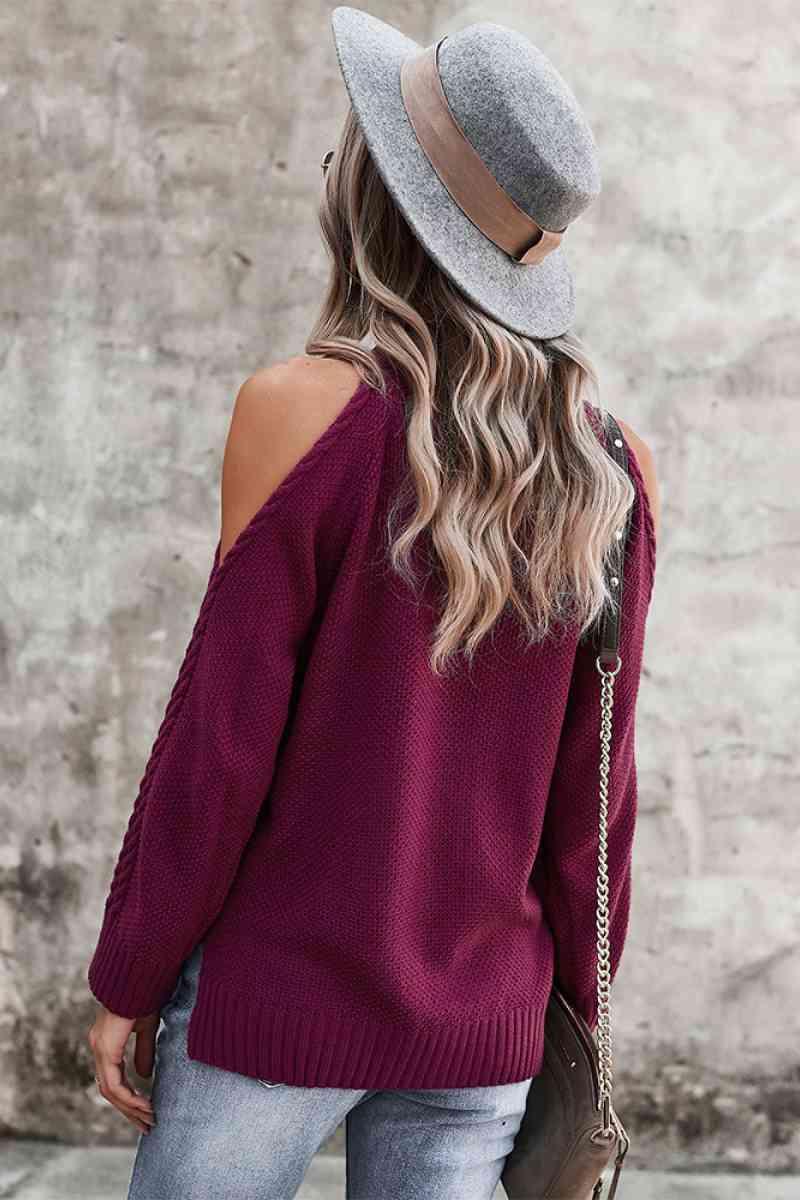 cold shoulder long sleeve woven top
