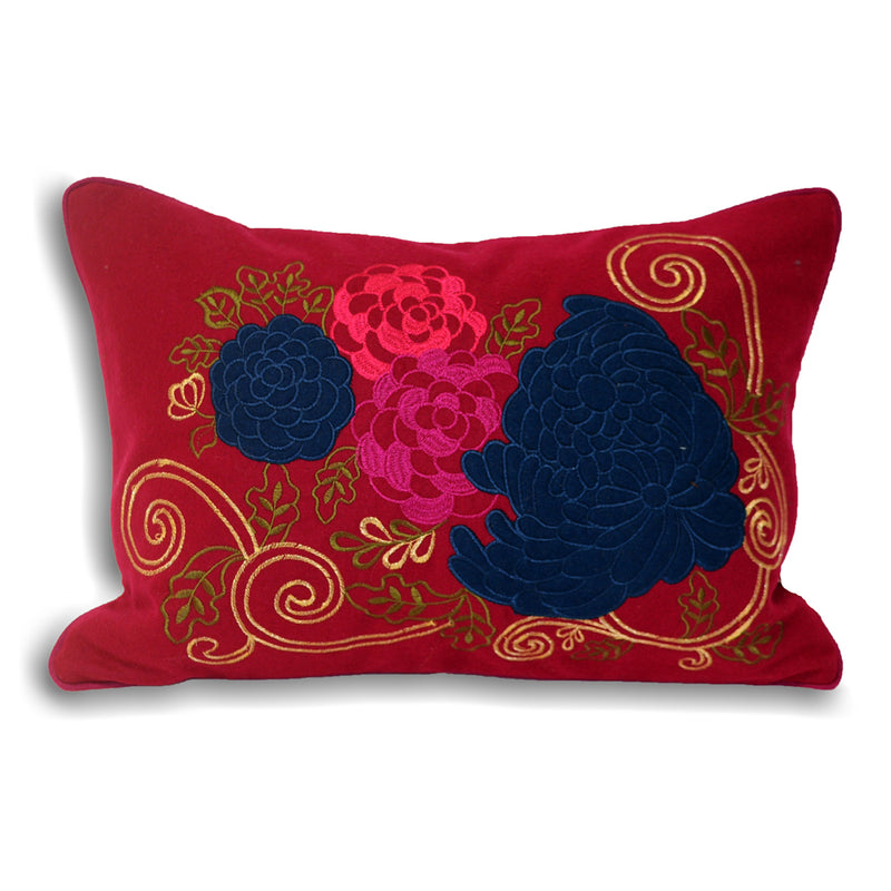 Emelia Embroidered Floral Cushion Damson/Blue