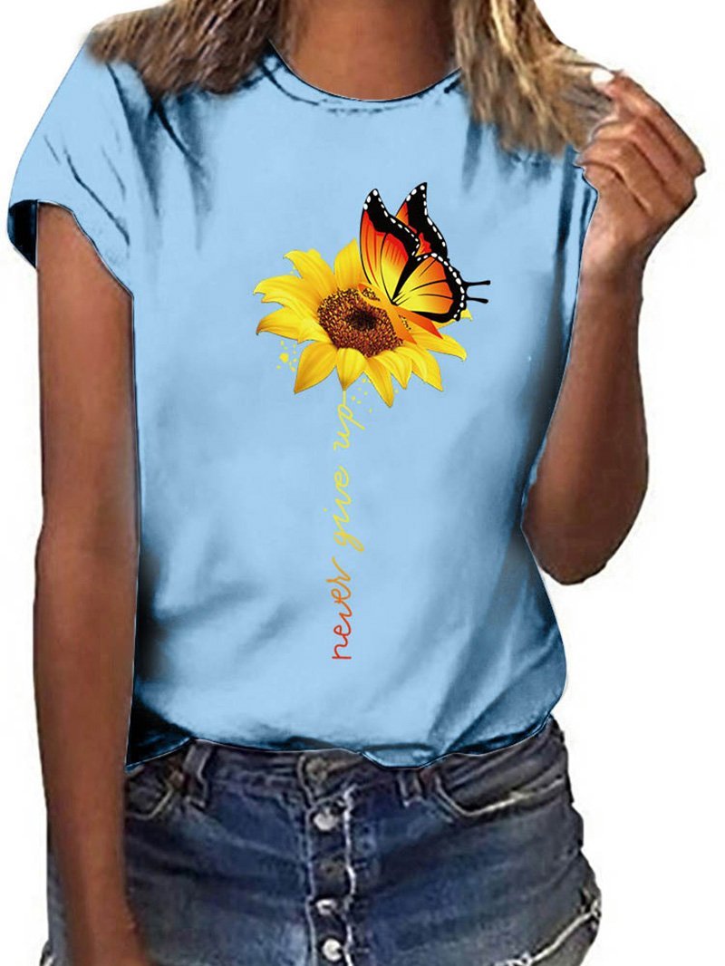 Sunflower Floral Butterfly Print Short-sleeved T-shirt – eternmily