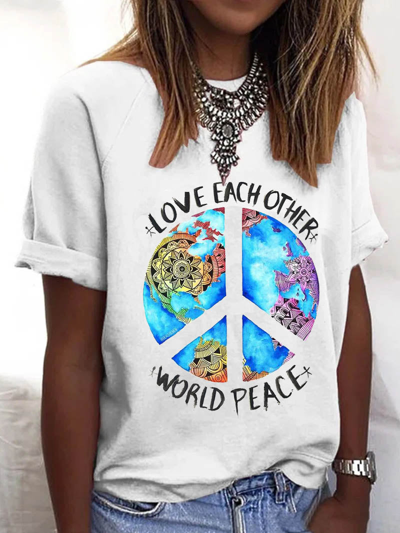 Casual Peace and Love Print Short Sleeve Top – eternmily