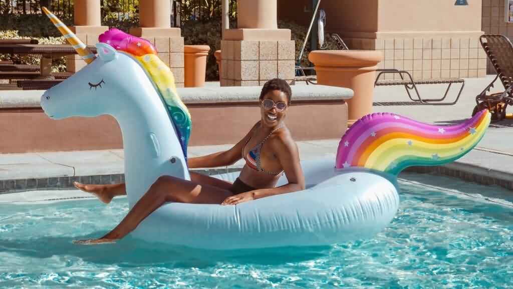 laser hair removal poolside party girls riding unicorn