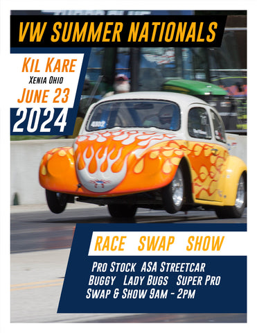 Race flyer for VW Summer Nationals with orange VW Beetle