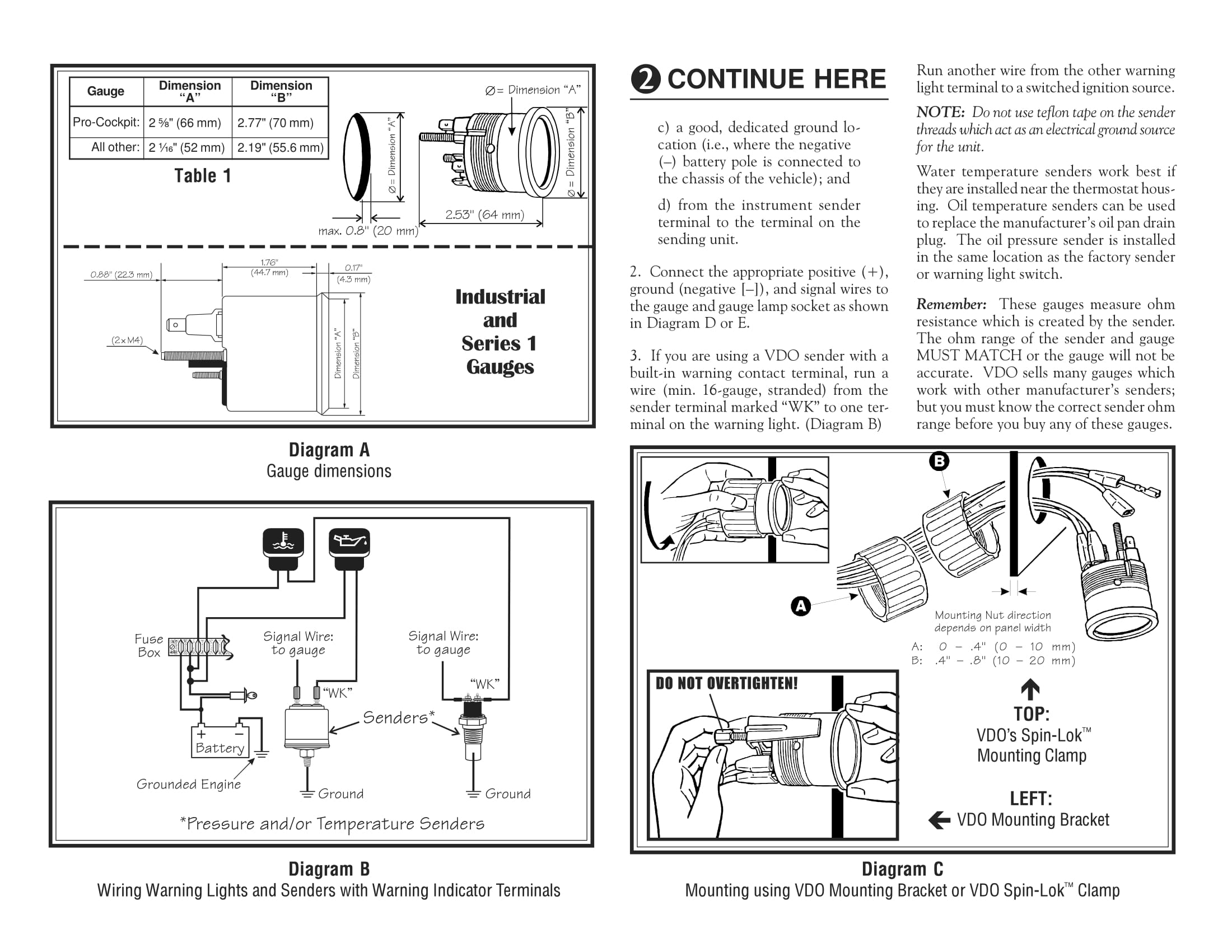 VDO Instructions for Temperature & Pressure Gauges for VW Bugs, Dune Buggies and Sand Rails