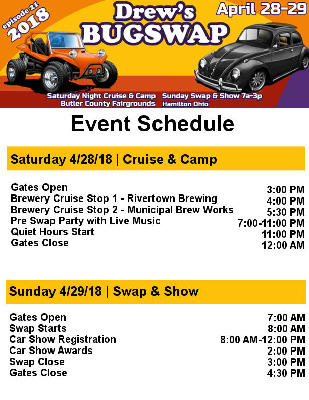 Drew's Bug Swap 2018 Event Schedule