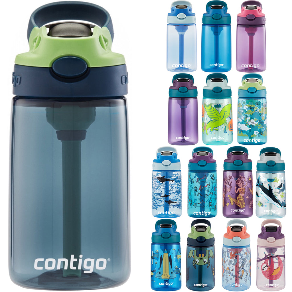 Contigo 14oz Kids' Water Bottle with Redesigned AutoSpout Straw Blueberry  Cool Lime with Dogs Doing Things