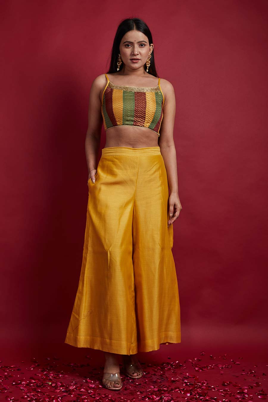 Silk Crop Top with Flared Palazzo pants