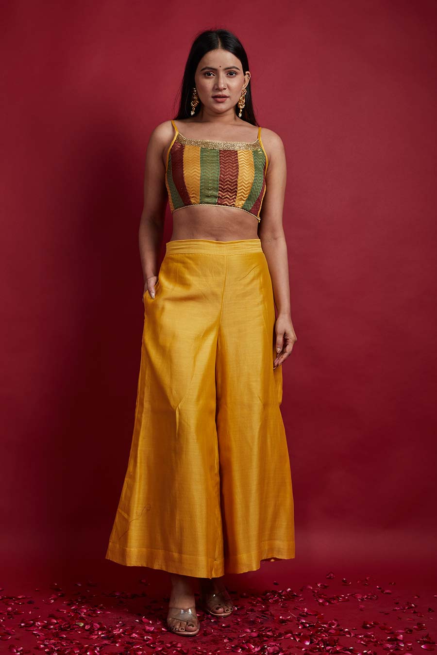 Shop Multi Colored Top with Flared Palazzo & Dupatta Co-ord Set by VINUSTO  at House of Designers – HOUSE OF DESIGNERS