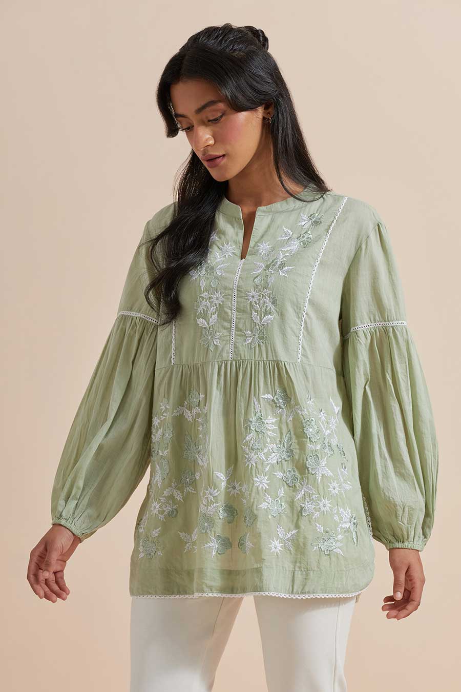 Shop Olive Cotton Embroidered Top by MUKUL at House of Designers – HOUSE OF  DESIGNERS