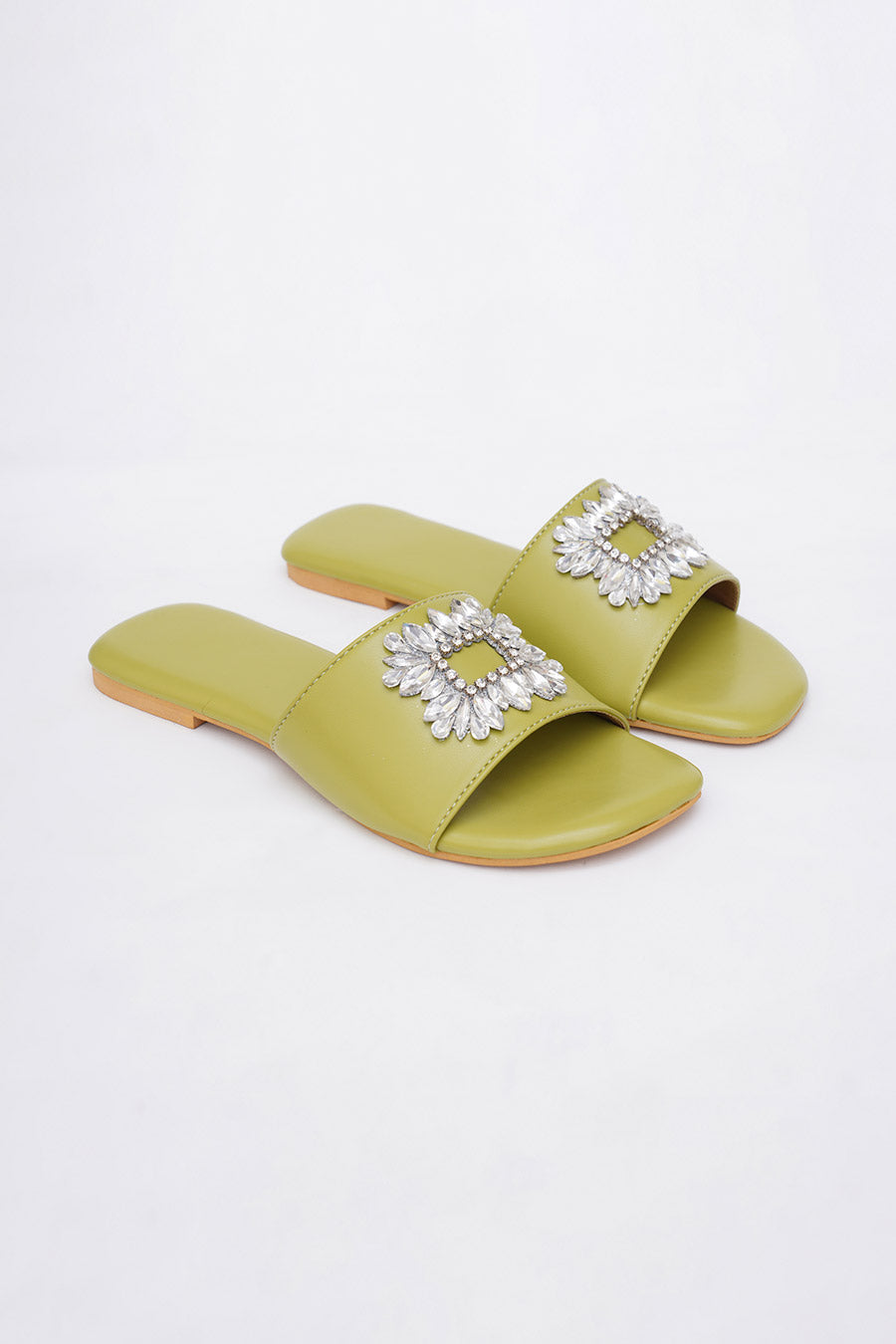 Sole House - Cream Pu Leather Marilyn Pearl Embroidered Mule Flats
