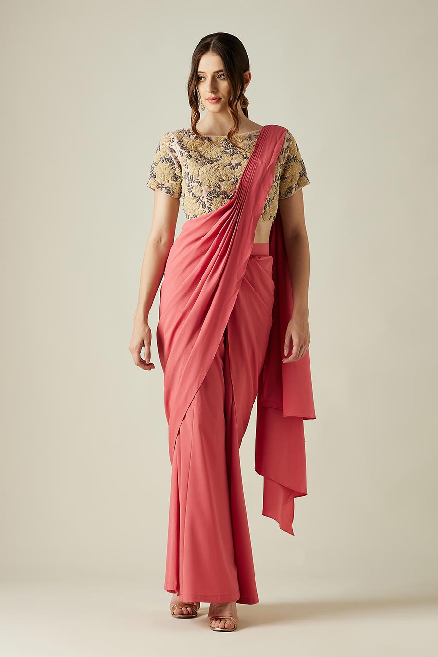 Rent Olive Green Palazzo Saree in online US | Glamourental