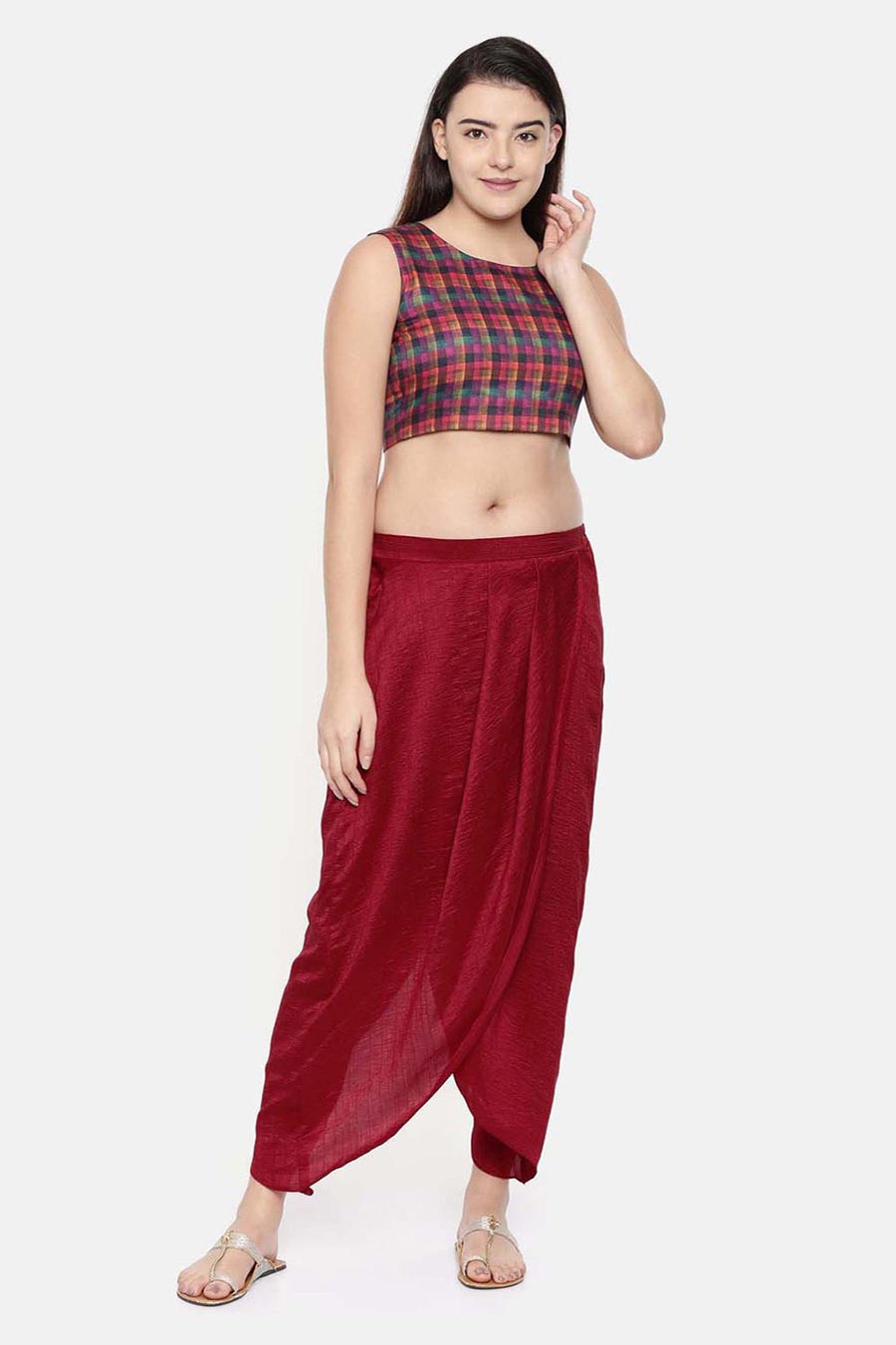 Red peplum top with dhoti pants - set of two by Twisha | The Secret Label