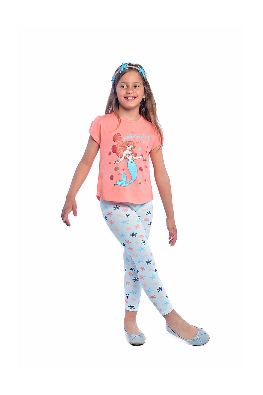Girl's summer pajamas with Mermaid print - front view