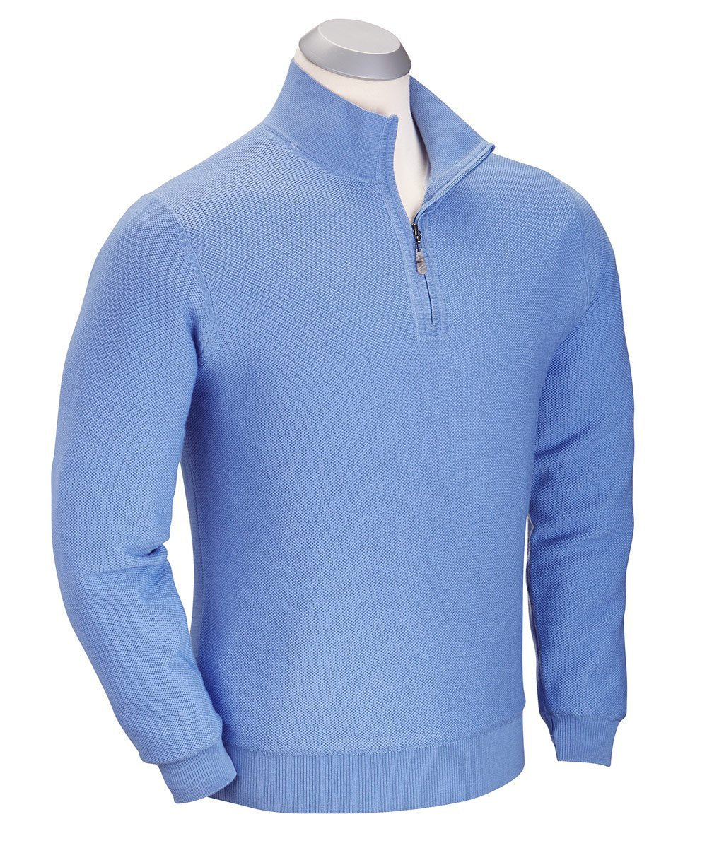 100% Merino Wool Tuck-Stitch Quarter-Zip Lined Wind Sweater