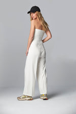 CAYETANA Strapless Jumpsuit with Smock Embroidery Detail in White 
