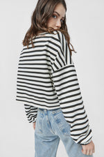 HOLLY Oversized Cropped Sweatshirt in Black and White Stripes