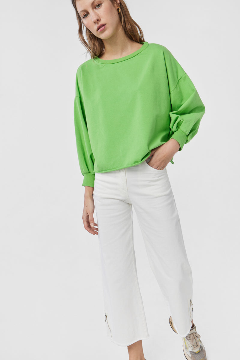RACHEL Sweatshirt with Sherpa Embroidered Detail in Green.