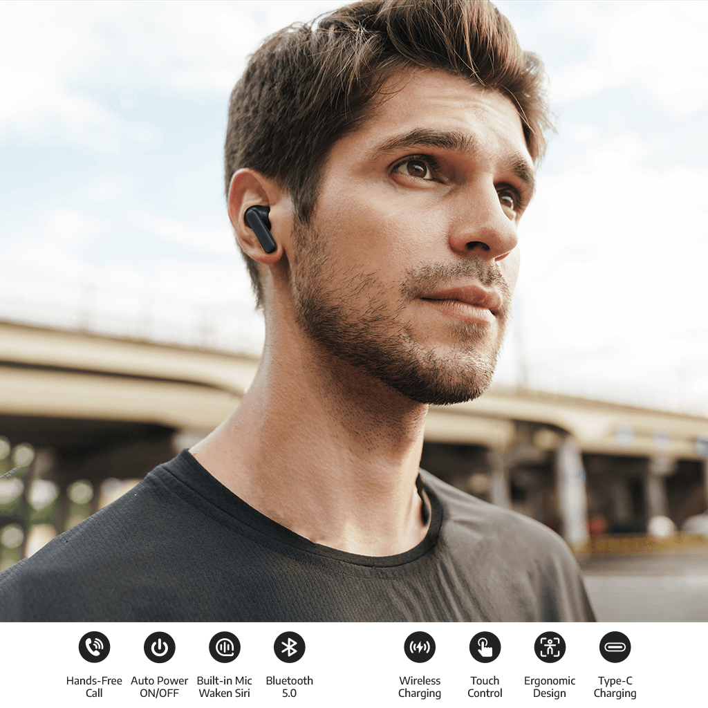 AIHOOR Wireless Earbuds for iOS & Android Phones, Bluetooth 5.0 in-Ear Headphones with Extra Bass, Built-in Mic, Touch Control, USB Charging Case