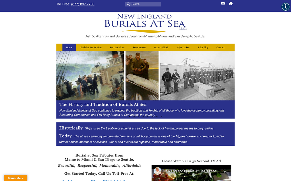 Website Design & Creation for burial at sea service website URL 1