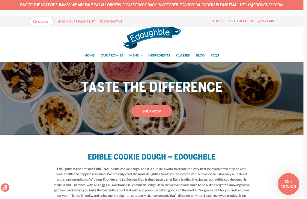 Website Design & Creation for edible cookie dough cafe website URL 1