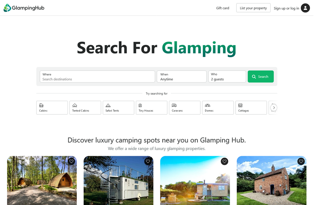 Website Design & Creation for glamping website URL 1