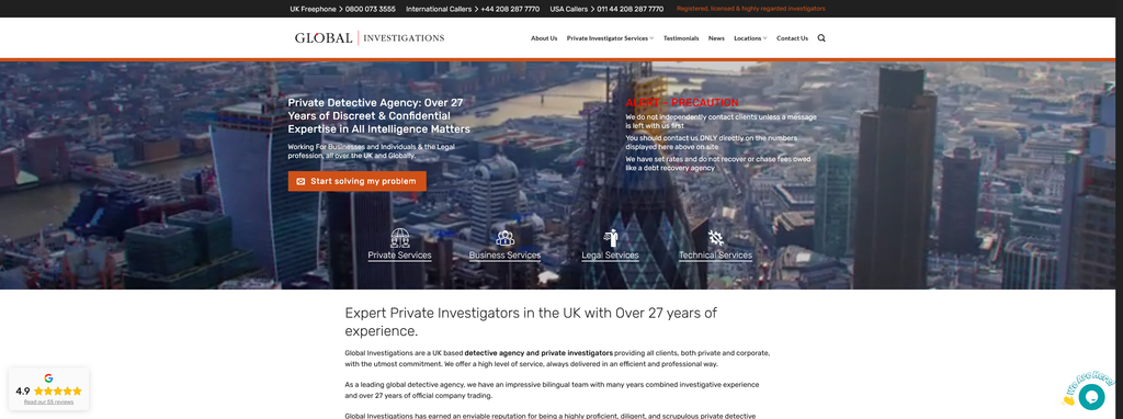 Website Design & Creation for private investigation firm website URL 1