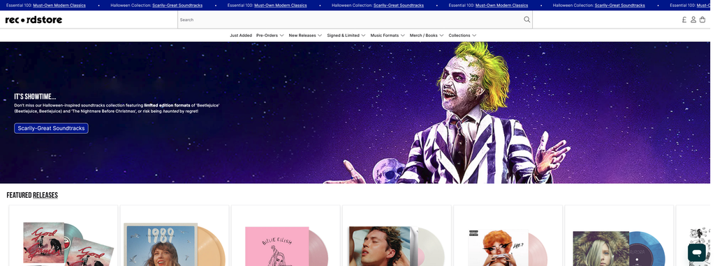 Website Design & Creation for record store website URL 1