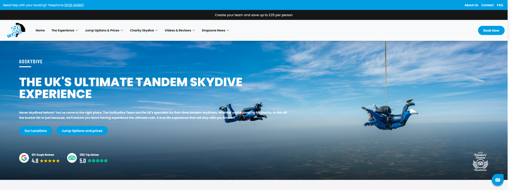 Website Design & Creation for skidiving website URL 5