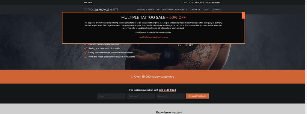 Website Design & Creation for tattoo removal website URL 2