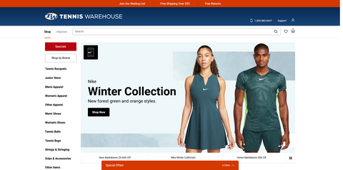 Website Design & Creation for tennis shop website URL 1
