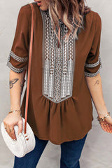 brown embroidered top