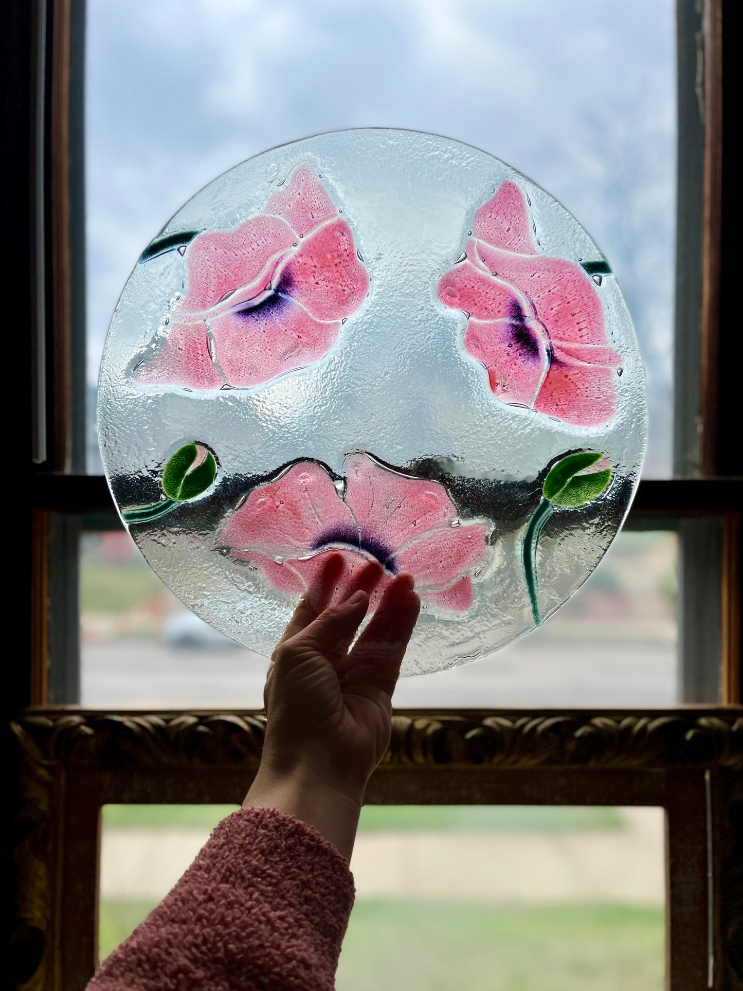 Vintage Fused Art Glass Poppy Plates & Platter