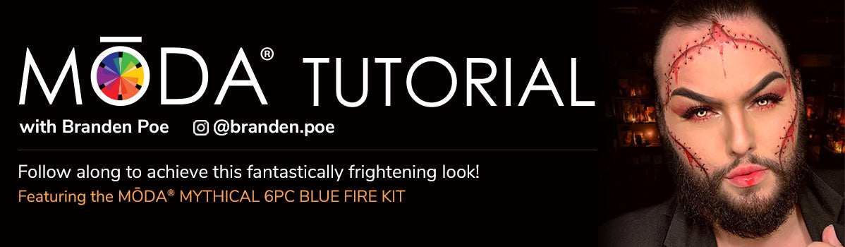 Follow along to achieve this fantastically frightening look! Featuring the MŌDA® Mythical 6PC Blue Fire Kit!